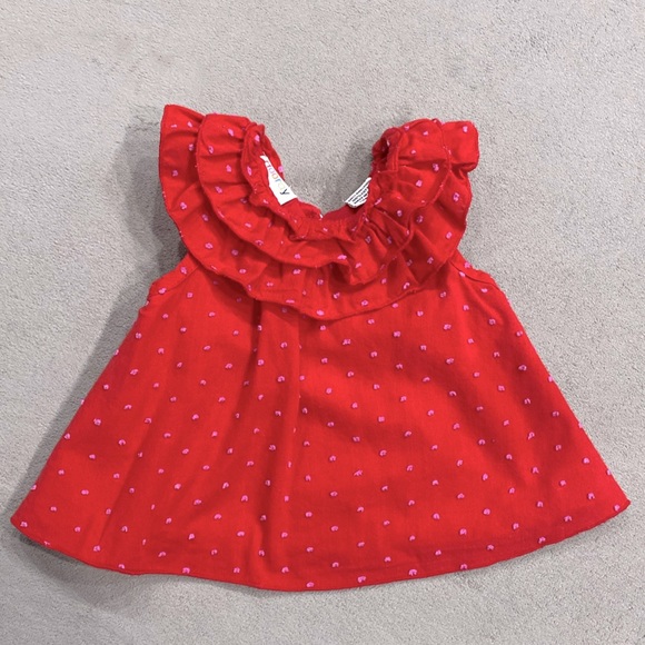 Hooray by Cynthia Rowley 100% Cotton Red Lined Ruffles Baby Girl Summer Dress !! - Picture 1 of 8